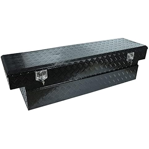 TYFYB 72 X21 X19 Inch Black Aluminum Heavy Duty Pick-Up Truck Bed 5 Bar Tread Tool Box Trailer Storage Tool Box With Lock & Keys (72"X21"X19") Cover