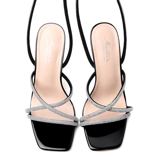Image of Mostrin Womens Sandals Strappy Heels for Women Lace Up Square Open Toe Heels Tie Up High Heeled Sandals for Prom, Party, Daily Wear