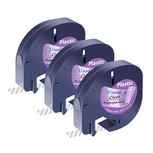 USUPERINK 3 Pack Compatible for Dymo Letratag Refills Clear Plastic Label Tape 16952 S0721530 12mm x 4m 1/2 x 13 for Dymo Letratag Label Maker Refills LetraTag Plus LT-100H LT-100T 200B