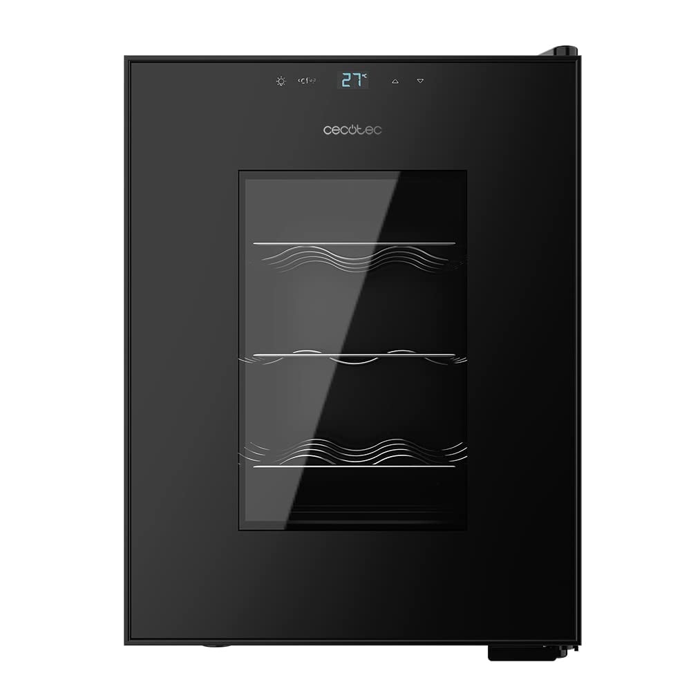 Cecotec Vinoteca de 12 Botellas Bolero GrandSommelier 1220 CoolCrystal. 31 Litros, Sistema Termoeléctrico de Enfriamiento, Alto Rendimiento, Temperatura Regulable, Luz LED Interior