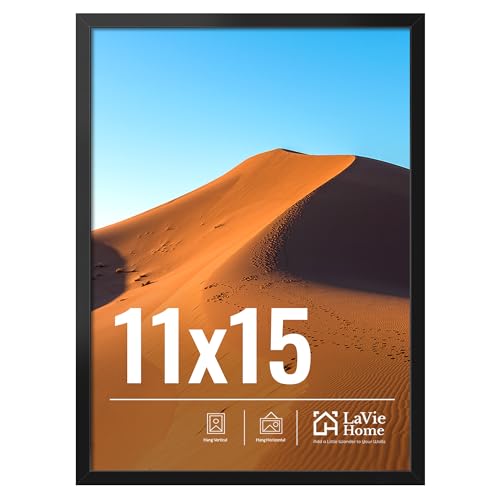 LaVie Home 11x15 Picture Frame for Wall Display, 11x15 Black Picture Frame with HD Plexiglas, 11 x 15 Frame 1 Pack, Display Frame for Vertical or Horizontal, Classic Collection