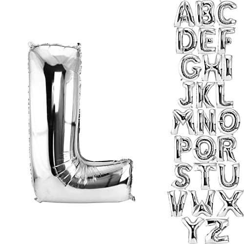 DekoRex Ballon Argent 40cm Ballon Anniversaire Mariage Déco (lettre L)
