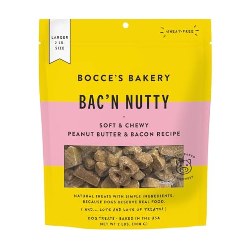 Bocce's Bakery Bac' N Nutty Soft & Chewy Peanut Butter & Bacon Recipe Natural Dog Treats, Wheat-Free, 2 lb (Pack of 1)