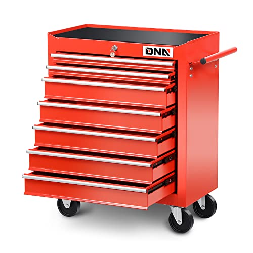 Dna Motoring Tools-00264 7-Drawer Plastic Top Rolling Tool Cabinet With Keyed Locking System,27.55" L X 13" W X 30.31" H,Red #TOP21