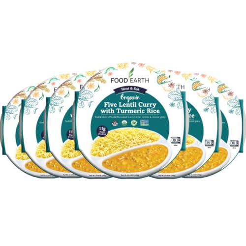 Food Earth Ready to Eat Indian Meal – Five Lentil Curry with Turmeric Rice – Organic, Vegan,...