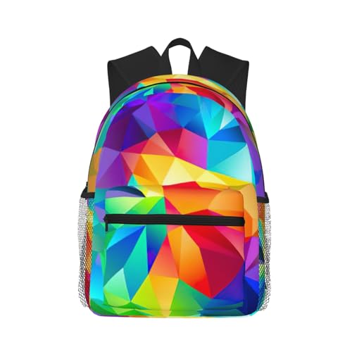 Sac à dos géométrique arc-en-ciel noir et polyvalent de taille unique