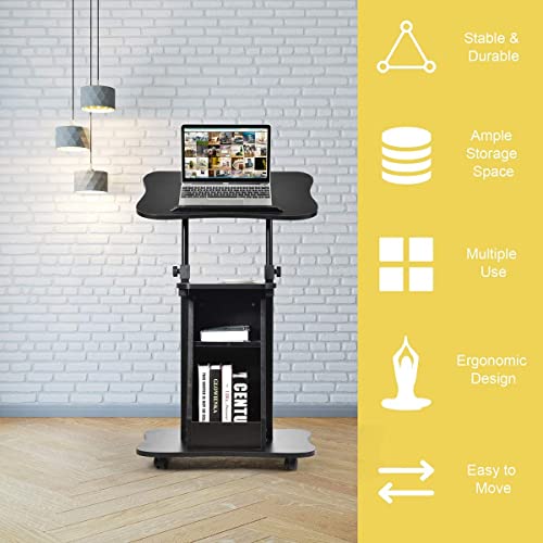 image for Giantex Mobile Laptop Desk, Height Adjustable Podium Stand w/ 4 Wheels