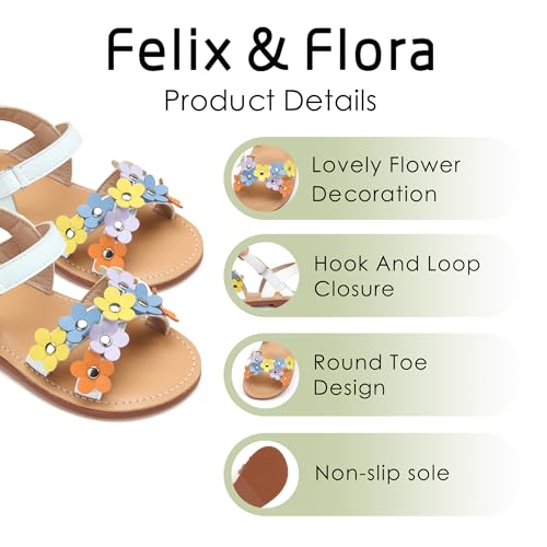 Image of Felix & Flora Toddler Girl Sandals -Flower Girl Dress Shoes Open Toe Little Kid Flats