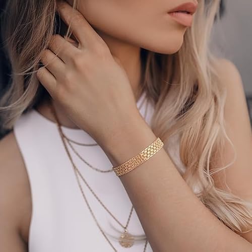 CISSIEPERAL 14K Gold Widen Chain Bracelet for Women - Elegant & Versatile Jewelry Gift, Adjustable Lengths 6.5 to 8.5 Inches - Image 2