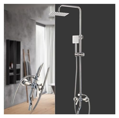 Kit de douche luxe en chrome poli avec mitigeur et pommeau effet pluie LWX 10 pouces