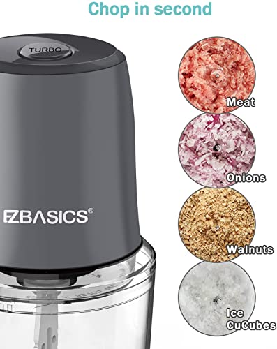 Food Processor, EZBASICS Small Food Processor for Vegetables, Meat, Fruits, Nuts, 2 Speed Mini Food Chopper With Sharp Blades, 2-Cup Capacity, Silver