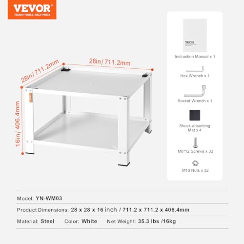 Image of VEVOR Laundry Pedestal with Storage Shelf, 28 inch Lx28 Wx16 H, Washer and Dryer Stand Base Universal Platform, Fit 660lbs Capacity, Heavy Duty Steel Multi-Functional Base for Washing Machine