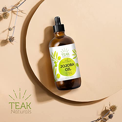 Teak Naturals Cold Pressed Organic Jojoba Oil Natural Unrefined Pure Jojoba Oil Moisturizer For Skin Hair And Nails - 4 Ounces #TOP6