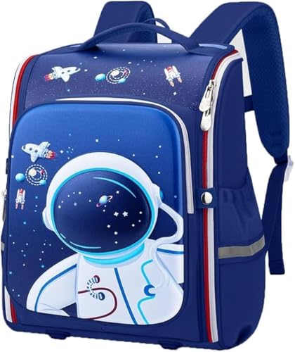 Image of Kids School Bag for Boys 4-9 Years | Cartoon Astronaut Space Theme Backpack | Lightweight Waterproof Primary School Bag with Padded Straps & Lunch Compartment