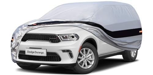 Image of Holhtly Car Cover Custom Fit for Dodge Durango, Car Covers for Automobiles All Weather Waterproof Sun Snow Rain Wind Dust Protection, Outdoor Car Cover Gray & Black