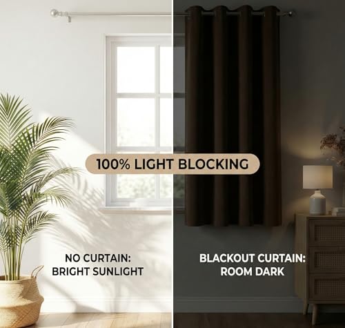 Image of VAS COLLECTIONS 100% Blackout Door Curtains, 5 Feet (121 x 152 cm) Set of 2, Plain, Thermal Insulated, Room Darkening Curtains for Living Room, Bedroom (Mocha)