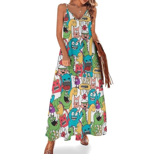 Robe longue dessin animé pour femme été sans manches pour plage et voyage