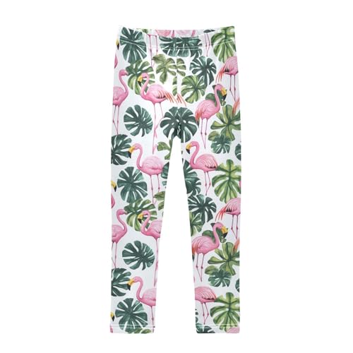 Pink Flamingos Leaf Girls' Leggings Toddler Doodles Watercolor Kids Yoga Pants Dance Active Tights 4T