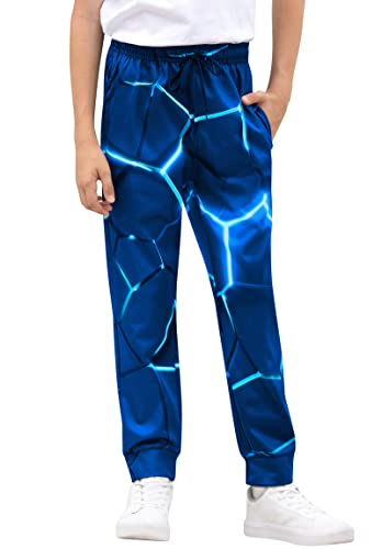 UNICOMIDEA Cool Pants Big Boys Size 14-16 3D Printed Blue Activewear Sweatpants for Kids Girls Baggy Joggers 15 Years Old Youth Exercise Running Long Trousers — view 2