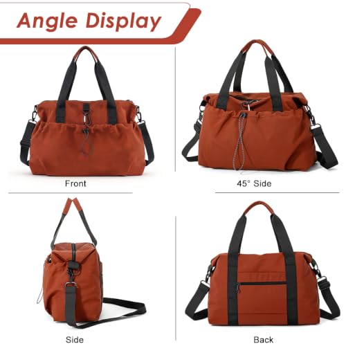Image of PALAY Travel Bag Brown Oxford Cloth Gym Bags Drawstring Design Tote Bag with Removable Strap Waterproof Large Capacity Duffel Bags for Sports, Swimming, Work, Weekend and Overnight Use
