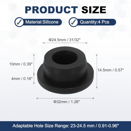 Image of MECCANIXITY 4pcs T-Shaped Silicone Plugs 24.5mm 31 /32 Inch Dia, Black | Snap in Plug Hole Seal Cover Round Rubber Stopper for 23.5-24.5mm Holes Kitchen Rubber Bulkheads Waterproof Sealing