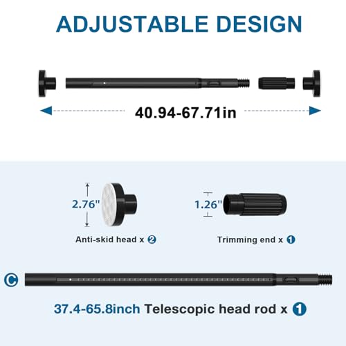 Image of AIZESI 41-67 Inch Heavy Duty Black Tension Curtain Rod - No Drilling, Adjustable, Rust-Resistant for Outdoor, Living Room, Window, Bathroom