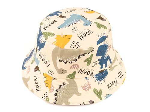Kids Bucket Hat Spring and Summer Cartoon Dinosaur Hat Outdoor Sports Sunscreen Sun Hat for Boys and Girls 4-8