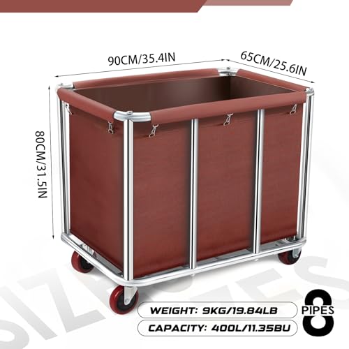 Carrito de lavandería comercial con ruedas, cubo grande con ruedas, forro impermeable extraíble, cesta de acero inoxidable para hoteles y hospitales