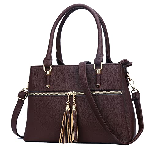 Image of KKXIU Women Purses and Handbags, PU Leather Top Handle Satchel Bag | Removable Long Strap, 3 Zippered Compartments, Crossbody Purse for Ladies, ,Tassel Pendant