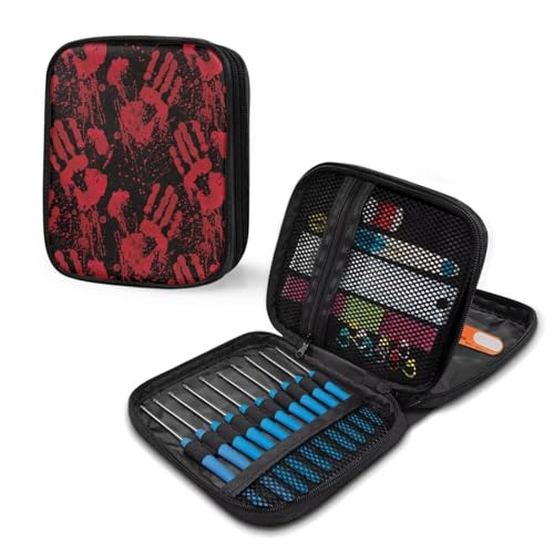 Image of Blood Hands Crochet Hook Case Halloween Portable Crochet Hook Organizer without Accessories Knitting Needle Case for Knitting Supplies Holiday Decoration