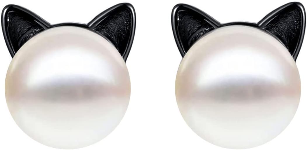S.Leaf Cat Pearl Earrings for Women 925 Sterling Silver Hypoallergenic Cat Memorial Gifts Lovers Jewelry Earrings for Women Best Friend Birthday Gifts for Women Trendy Sister Mom Wife Womens Her Friend Party