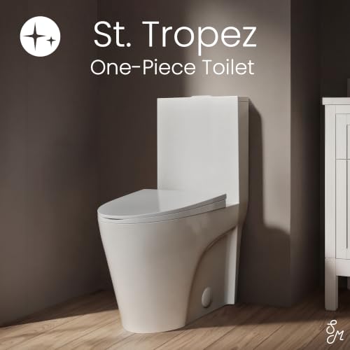 Image of St. Tropez Comfort Height One-Piece Elongated Toilet, Vortex Dual-Flush 1.1 /1.6 GPF, White Hardware
