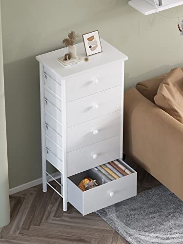 Boluo Tall White Dresser For Bedroom 5 Drawer Dressers & Chests Of Drawers Fabric Dresser Storage Tower For Closet Kids And Adult Modern #TOP5