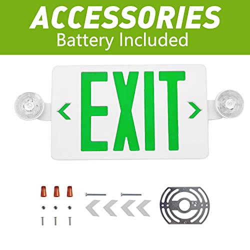 Ostek Green Led Exit Sign With Emergency Lights, Two Led Adjustable Head Emergency Exit Lights With Battery Backup, Dual Led Lamp Abs Fire Resistance Ul-Listed 120-277V (1) #TOP1