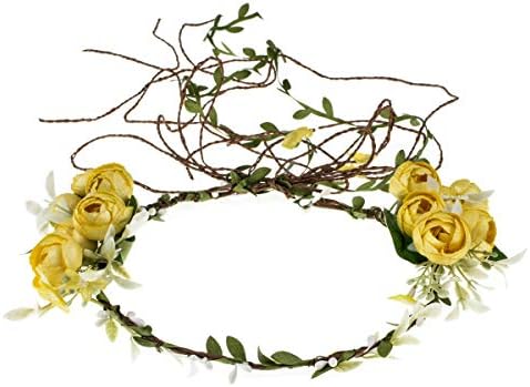Floral Fall Adjustable Bridal Flower Garland Headband Flower Crown Hair Wreath Halo F-83 (A-Yellow Crown)