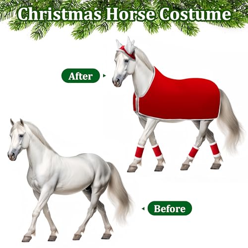 image for Shupakul 6 Pcs Red Horse Christmas Costumes-Velvet Christmas Horse Leg