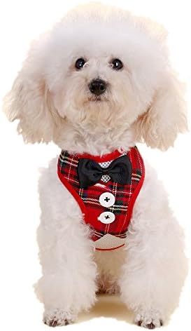 LXLP Dog Tuxedo,Pet Harness Belt Leash, Bowtie Gentleman Suit Boy Harness Vest for Dogs with Handle,7 Stylish Colors (S, Red Plaid)
