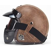 Cascos de cuero de la PU 3/4 Casco de moto Chopper de motocicleta Casco de moto vintage de cara abierta con máscara de gafas