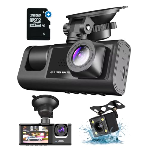 Fleau Tech Dashcam Voor Auto 3 in 1 - Voor en Achter Camera - Bewegingsdetectie en Parkeerstand -...