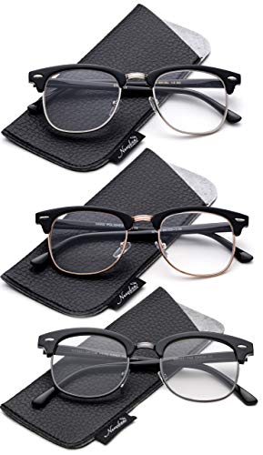 3 Packs Classic Half Frame Clear Lens Glasses Non Prescription Eyeglasses Men Women Glasses with Clear Lens with Pouch