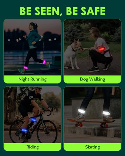 Fitense Led Armband Aufladbar, 2 Stück Reflective Leucht Armbänder Leuchtarmband, USB Lichtband Armband, Leuchtbänder Reflektorband Nacht Sicherheits Licht für Joggen, Laufen, Hundewandern, Radfahren