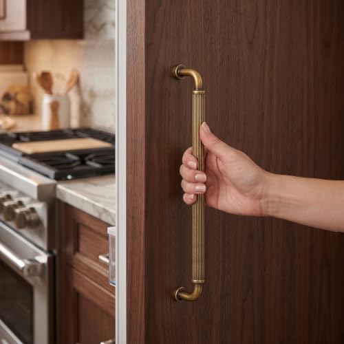 Image of Goo-Ki Antique Brass Cabinet Pulls Fluted 7 9 /16 in Hole Centers, 6 Pack