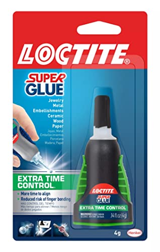 Loctite Super Glue Extra Time Control, Clear, 0.14 fl oz Bottle, 6 Pack - Superglue for Plastic, Wood, Metal, Crafts & Repair, Cyanoacrylate Adhesive Instant Glue