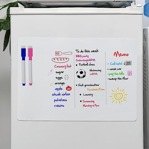 A4（11.7x8.3 Inch） 2 Pcs White Magnetic Dry Erase Whiteboard for Fridge,Small Fridge Message White Boards 8 Pens,1 Eraser,Grocery List Reminder Sticker image 6