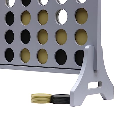 Image of Giant 4 in a Row Game for Family & Adults - Tailgating Pros Jumbo Grey Wooden Four in a Row Indoor & Outdoor Yard Game for Family Party Fun, Portable Activities for Patio, Backyard, and Camping