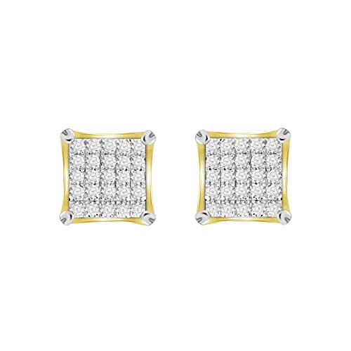 Round Natural Diamond Square Crown Men's Stud Earrings 7mm Solid 10K Yellow Gold (1/6 cttw, I-J Color, I2-I3 Clarity)2