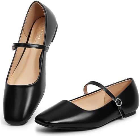 MUSSHOE Mary Jane Flats for Women: Classic Square Toe Ballet Flat...