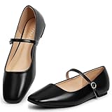 MUSSHOE Womens Ballet Mary Jane Flats Shoes Adjustable Strap Comfortable Square Closed Toe Versatile Chic Footwear with Latex Insole Black Size 9