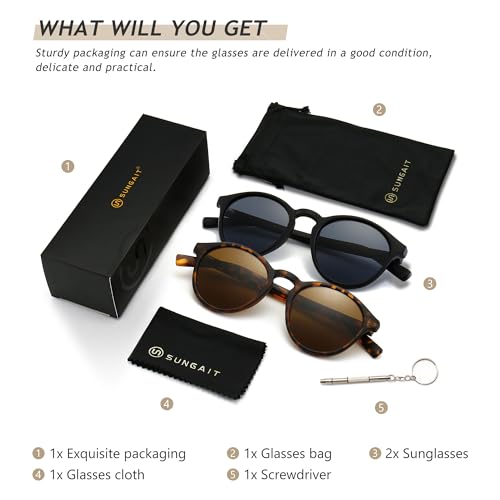 Image of SUNGAIT Classic Round Polarized Sunglasses Retro Vintage Style UV400
