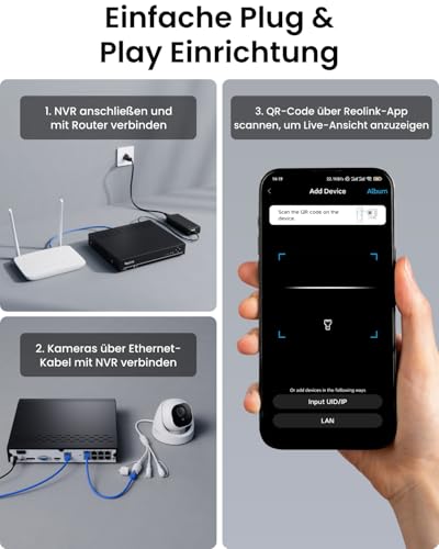 Reolink 5MP &Uuml;berwachungskamera Set Outdoor, 4X 5MP PoE IP Dome Kamera &Uuml;berwachung Aussen und 8CH 2TB HDD NVR f&uuml;r 24/7 Video&uuml;berwachung, Personen-/Fahrzeugerkennung, Nachtsicht, RLK8-520D4-5MP